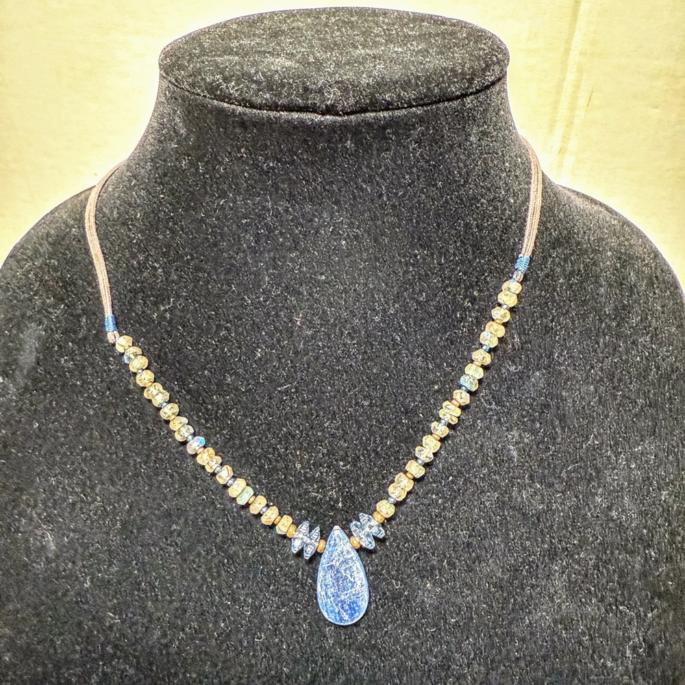 Peyote Bird Necklace 18in Artisan‎ Genuine Stone Sterling Silver Leather Cord
